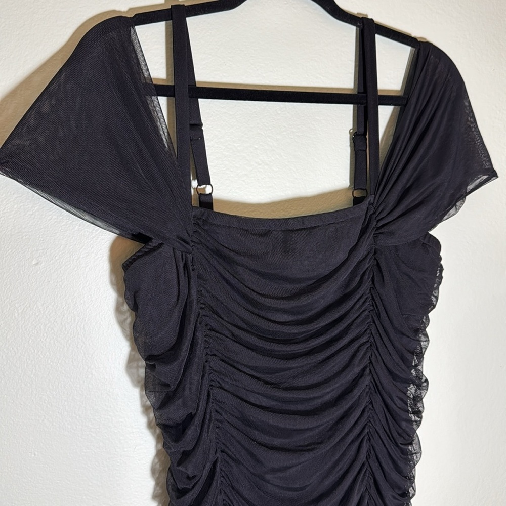 Torrid size 2 Black Mesh Ruched Cold Shoulder Bodycon Dress - Picture 8 of 13